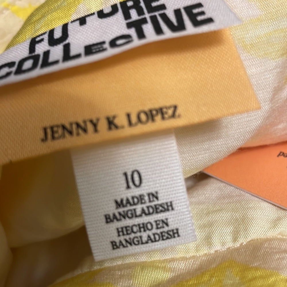 Women’s size 10 NWT Midi Ruffle Dress Jenny K. Lopez Future Collective Yellow - Picture 6 of 7